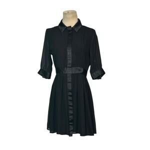 Jonathan Saunders black chiffon and satin mini shirt dress size 7